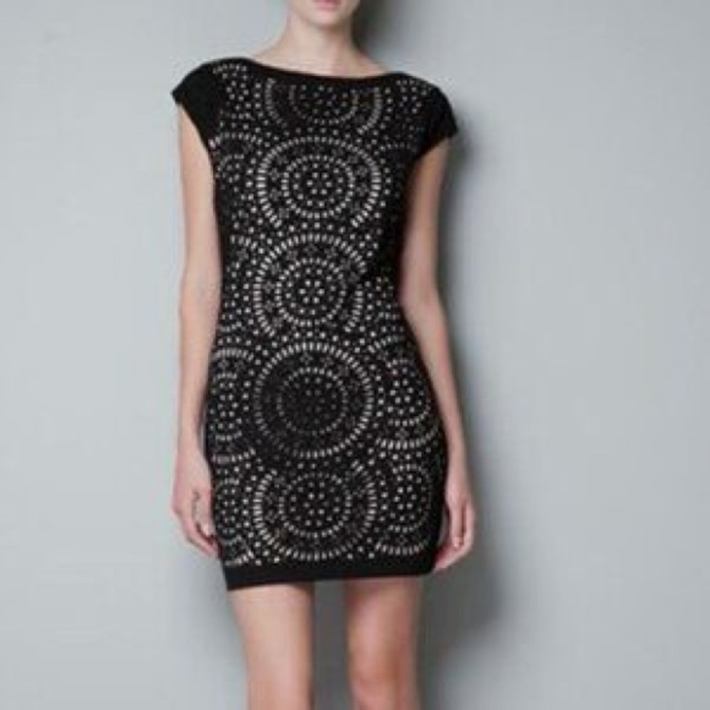 Zara Black Sheath Mini Dress with Cap Sleeves